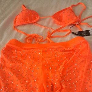 Orange Rhinestone Bikini Set